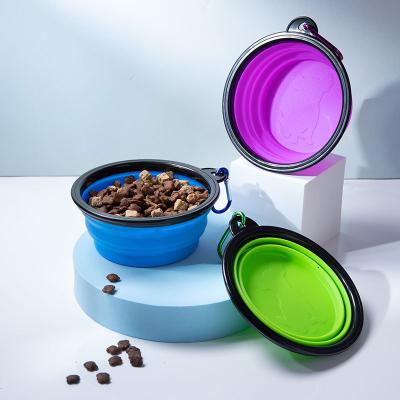 China Blue Green Collapsible Dog Bowl Portable And Viable Silicone Pet Viable Bowl for sale