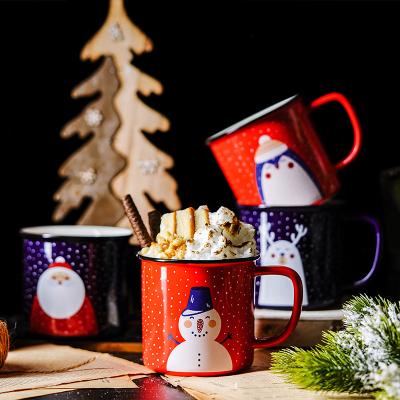 China 400ml CLASSIC 3354 High Quality Custom Made Cute Cups Santa Claus Mug Christmas Enamel Coffee for sale