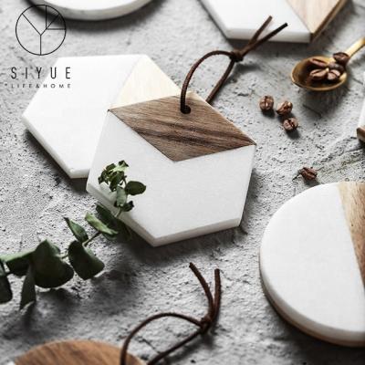 China Splicing Cup Splicing Marble Mat 1148 Antique Wood Grain Drink Coaster Half Sustainable White Marble Half for sale