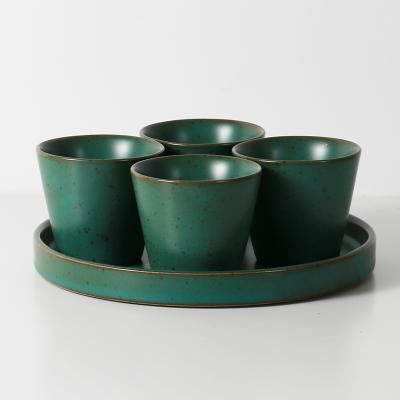 China Sustainable Retro Turquoise Ceramic Tea Cup Set With Tray 1312 for sale