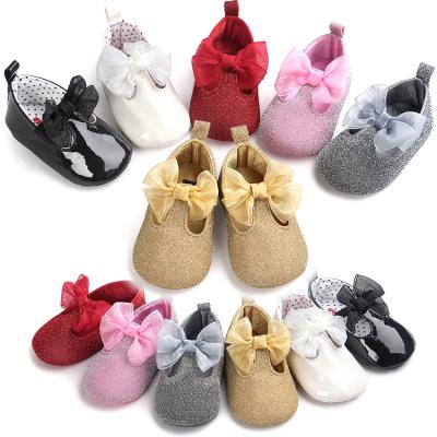 China Big Bow Princess Shoes Baby Shoes Breathable Soft Cloth Soled Walking Shoes for sale