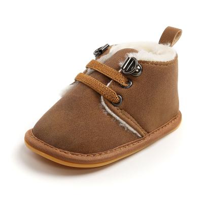 China Newborn Baby Shoes Fashion Trend Suede Toddler Moccasins Non-slip Bottom Soft Handmade Leather Baby Lace Up Baby Booties Wool Booties For Newb for sale