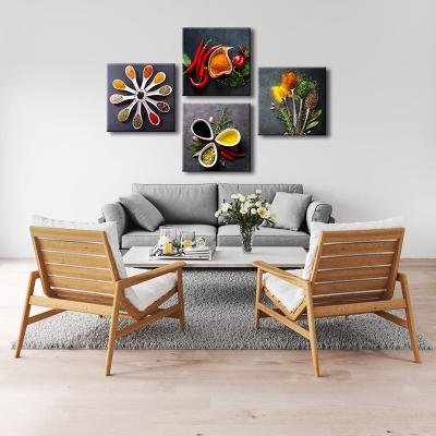 China Modern Aromatic Nest Art Colorful 4 Piece Spices and Spoon Vintage Canvas Prints Still Life Paintings Pictures Canvas Wall Art for sale