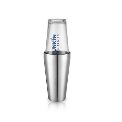 China 800ml / 600ml Metal Stainless Steel Boston Shaker With Glass Cup for sale