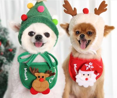 China 2021 Hot Selling Christmas Pet Grooming Products Christmas Hat Pet Saliva Towel Viable for sale