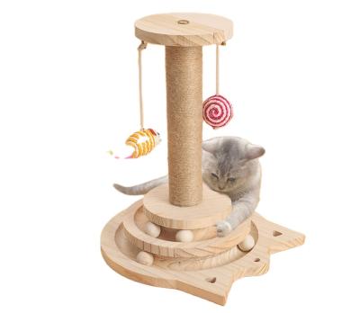 China 2021 International Viable Station Hot Selling Solid Wooden Lighter Cat Toy Cat Scratch Column Cat Toy for sale