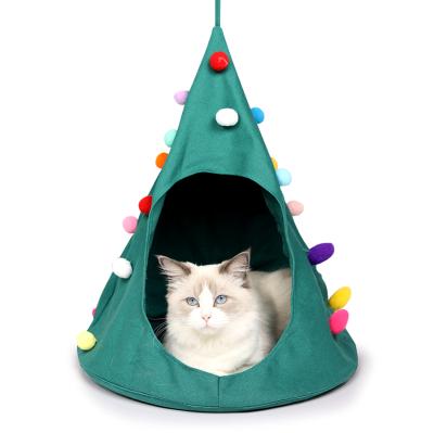 China 2021 Viable Popular Christmas Cat Hammock Designer Christmas Tree Cat Nest Christmas Tree Cat Bed for sale