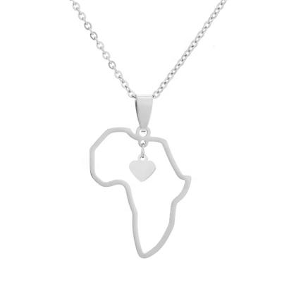 China Vintage Classic Stainless Steel Africa Map Hollow Pendant With Heart Necklace For Women Man Gift Jewelry for sale