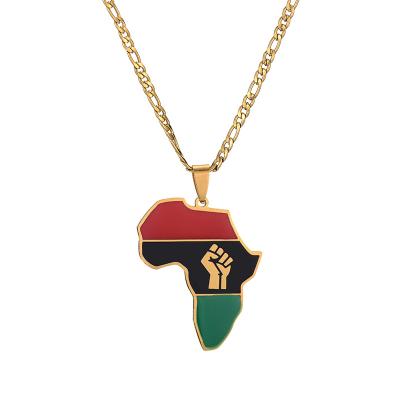 China RFJEWEL New Arrival FASHION FASHION Africa Map Black Lives Matter Stainless Steel Pendant Necklace For Women Jewelry for sale