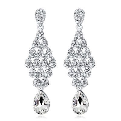 China Vintage RFJEWEL Crystal Zircon Wedding Teardrop Stainless Steel Posts Hypoallergenic Earrings For Women Bride Bridesmaids for sale