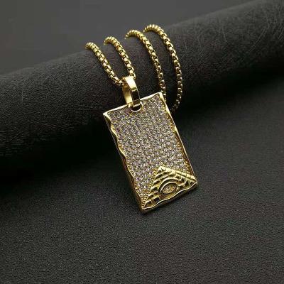 China 2021 Hiphop RFJEWEL High Quality Stainless Steel 18K Gold Plated Egyptian Pyramid Rectangle Pendant For Men Hip Hop Jewelry for sale