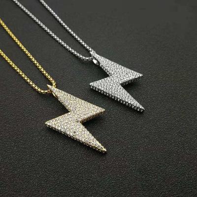 China 2021 New Arrival RFJEWEL Hip Hop Stainless Steel Gold Plated Lightning Pendant With Cubic Zirconia For Lover's Jewelry for sale