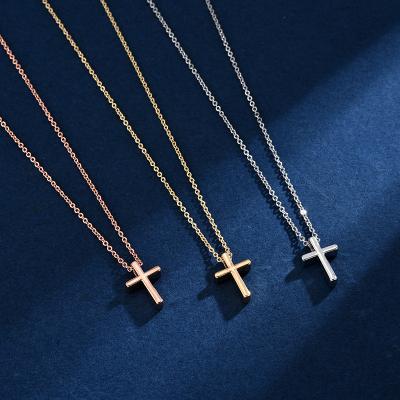 China RFJEWEL Religious Fashion Amazon Hot Selling Simple Cross Gold Rose Gold Silver Necklace For Women for sale