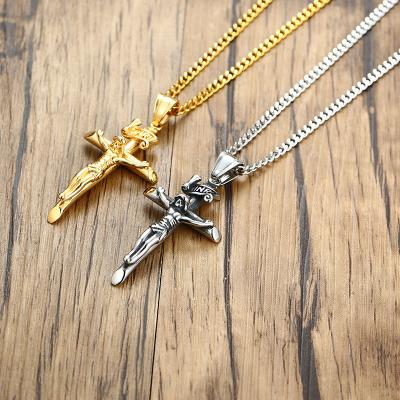 China RFJEWEL Religious Tasty Mens Necklace Jesus Stainless Steel Cross Pendant Cross Necklace For Men In Stock for sale