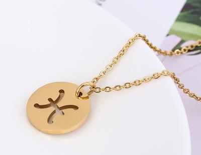 China RFJEWEL Wholesale 12 FASHIONABLE Stainless Steel Horoscope Zodiac Sign Pendant Chain Necklace For Woman for sale