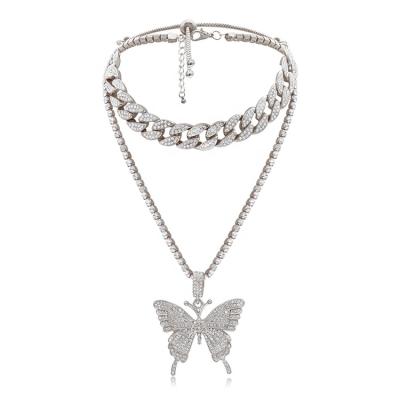 China 2020 New Classic Style Diamond Cuban Link Necklace Pendant Butterfly Choker Necklace for sale