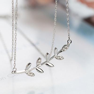 China RFJEWEL Fashion Trendy Sterling Silver Leaf Zircon S925 Necklace Jewelry For Lady For Valentine's Day Gift for sale