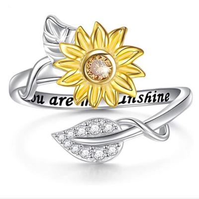 China New Arrival FASHIONABLE Tasty Sunflower RFJEWEL Silver Adjustable Ring For Lady And Women Gift Jewelry Set for sale