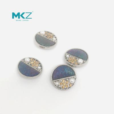 China Black Faux Pearl Rhinestone MKZ Metal Jean Buttons for sale