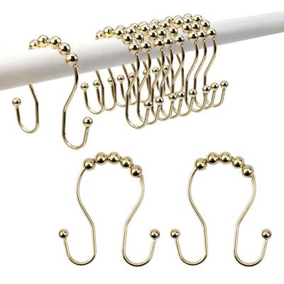 China Eco-Friendly Hook Shaped Shower Curtain Hanging Hooks With Rollers Slide Easily For Open-Close Double Curtain Hook for sale