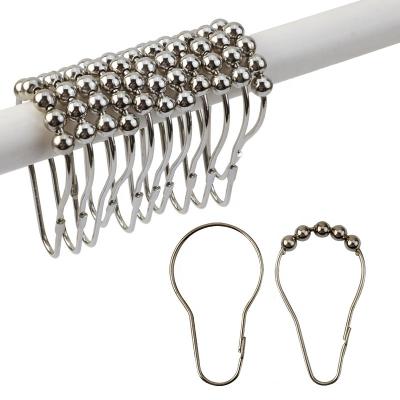 China Vertically Hanging Curtain Stainless Steel Scroll Shower Rings Curtain Hooks With Roller For Bathroom Wardrobe Closet Tub Set Silver 12 for sale