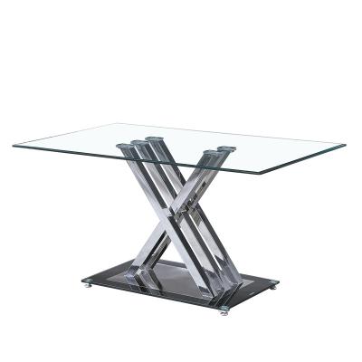 China Modern Simple Design Home Restaurant Furniture Glass Top Dining Table Modern Dining Table With Chrome Legs for sale