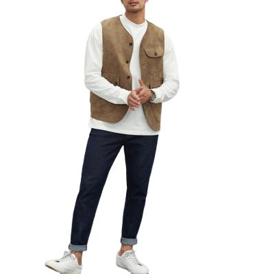 China Wholesale High Quality Motorcycle Vest / Anti-wrinkle Service Brand Invest Men's Tan Suede Leather Waistcoat Vest for sale