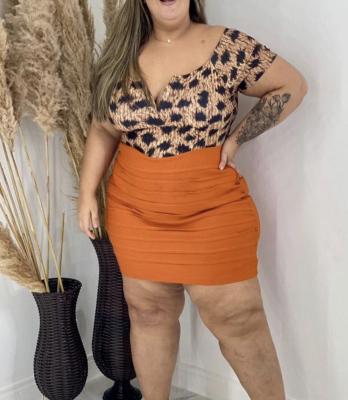 China Women Breathable Casual Plus Size Party Mini Short Skirt Solid Color T-shirts Solid Color T-shirts Print Leopard Two-Piece Skirt Suit for sale