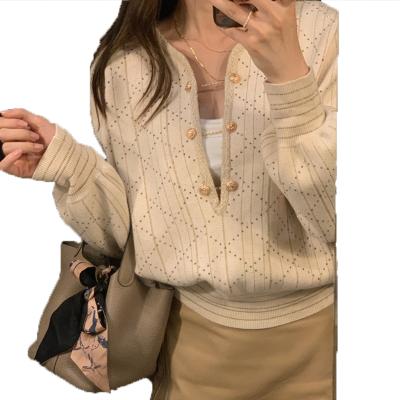 China Breathable Ladies Paragraph Temperament Wool Sweaters Rhombus Comfort Sweater Knitted Sweater for sale