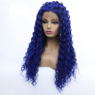 China Synthetic Lace Front Wig Glueless Half Hand Wave Silky Straight Deep Curly Resistant Fiber Lace Front Wig Bue Hair Heat Tied For All Women for sale