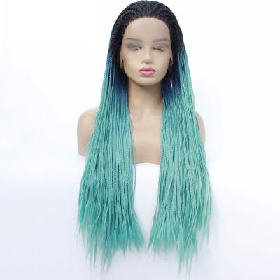 China Afro Wave Long Ombre 3 Tone Synthetic Lace Front Wigs Braided Lace Wig With Baby Hair Natural Hairline For Black Women Half Hand Tied for sale