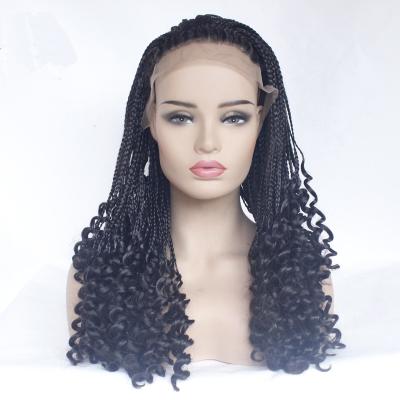 China Afro Wave Wholesale Natrual Hair Black Braiding Wigs With Curly End Synthetic Lace Front Wig Half Braided Wigs For Black Women for sale