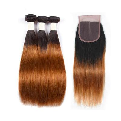 China Wholesale New Arrival Silky Straight Virgin Color 1B/30# Ombre Brazilian Wave Hair Bundles With Lace Closure for sale