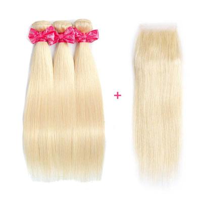 China Malaysian Straight Blonde Natural Wave Lace Closure With Bundles Wholesale Cuticle Aligned Hair Weave 613 for sale