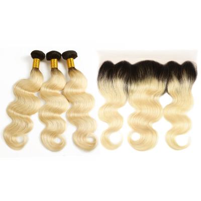 China Wholesale Natural Wave Distributor Scrunchie 1B 613 Blonde Hair Extension, Ombre Blonde Bundles With Frontal Body Wave for sale