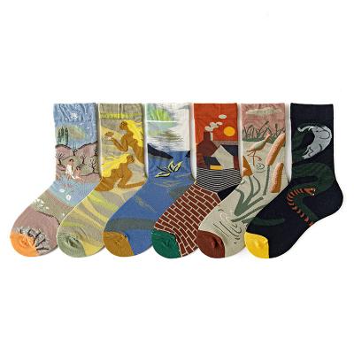 China 2021 autumn/winter style men's street cotton cardboard stock QUICK-DRY running French paint quick-drying socks creative retro socks warm style for sale