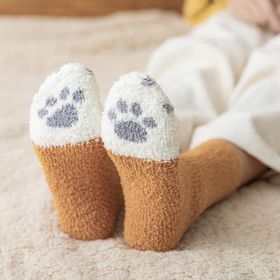 China 2021 Winter New Cat's Paw Socks Fuzzy Cartoon Cat's Paw Socks Thick Fluffy Thick Warm Socks for sale