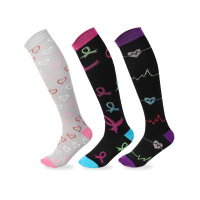 China 2021 New Autumn New Autumn Running Breathable Socks Jacquard Breathable Hot Selling Compression Nylon Socks Women Knee High Socks for sale