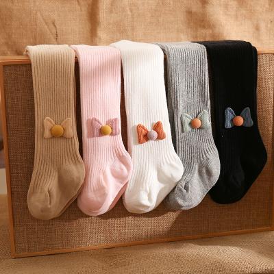 China 2021 5 Colors Breathable Baby Running Spanish Infant Combed Girl Solid Seamless Cotton Dance Socks Soft Soft Bow Tights Pantyhose for sale