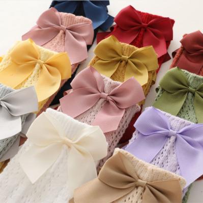 China 2021 QUICK DRY Infant Royal Socks Girl Princess Style New Stock 11 Colors Buckle Knee High Work Summer Baby Thin Open Soft Spanish Bow for sale