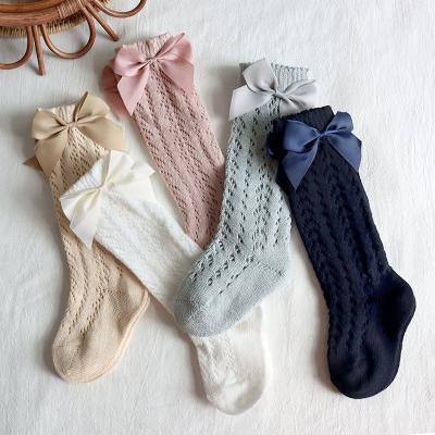 China 2021 QUICK DRY infant royal socks girl princess style new stock knee high buckle work summer baby thin open soft spanish bow for sale