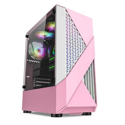 China RGB Rainbow Atx Glass Panel With Fan Colorful Plexiglass Horizontal Cooled Dustproof CPU Cabinet Gaming PC Computer Case for sale