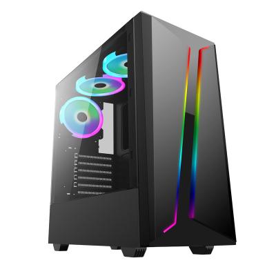 China New Design Aluminum Alloy ATX RGB Gaming With Tempered Glass LED Strip Full Desktop Computer Case &Tower RGB Computer Case for sale