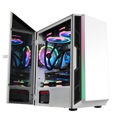 China RGB Rainbow Panel ATX Glass PC With Fan Colorful Plexiglass Cpu Cabinet Horizontal Cooled Dustproof Gaming Computer Case for sale