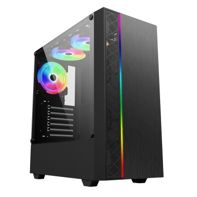 China RGB rainbow Atx glass panel fabricating metal horizontal front panel itx powertrain pc gaming tower acrylic computer case for sale