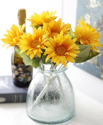 China Eco-friendly high stem 12cm tall single silk short head sunflowers artificial simulation flower for home decor for sale