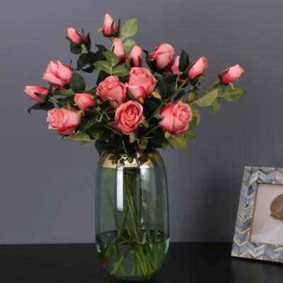 China 2021 New Arrival Eco-friendly Head 5 Cm Diameter Artificial Roses Arrangements For Wedding Home Decoration Silk Flowers for sale