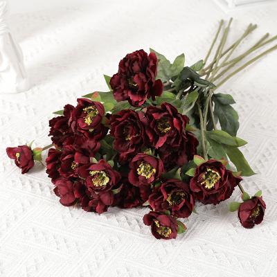 China Latest Arrival 3 Heads Artificial Flowers Peony Lasting Arrangement For Home And Hotel Decoration Artificial Silk Flowers for sale