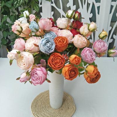 China Latest Arrival 3 Heads Artificial Flower Rose Cabbage Rose For Wedding Home Decoration Eco-friendly Bouquet for sale