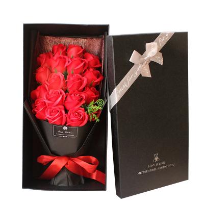 China Eco-friendly Gift 18 Beautiful Heads Artificial Red Rose Bouquet With Gift Box Soap Flower Bouquet For Valentine's Day Gift for sale